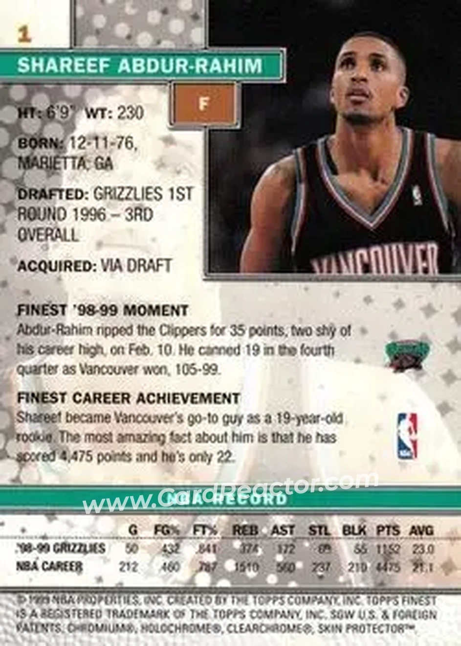 Back of Shareef Abdur-Rahim