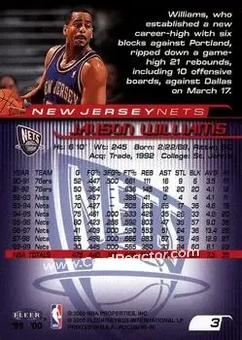 Back of Jayson Williams