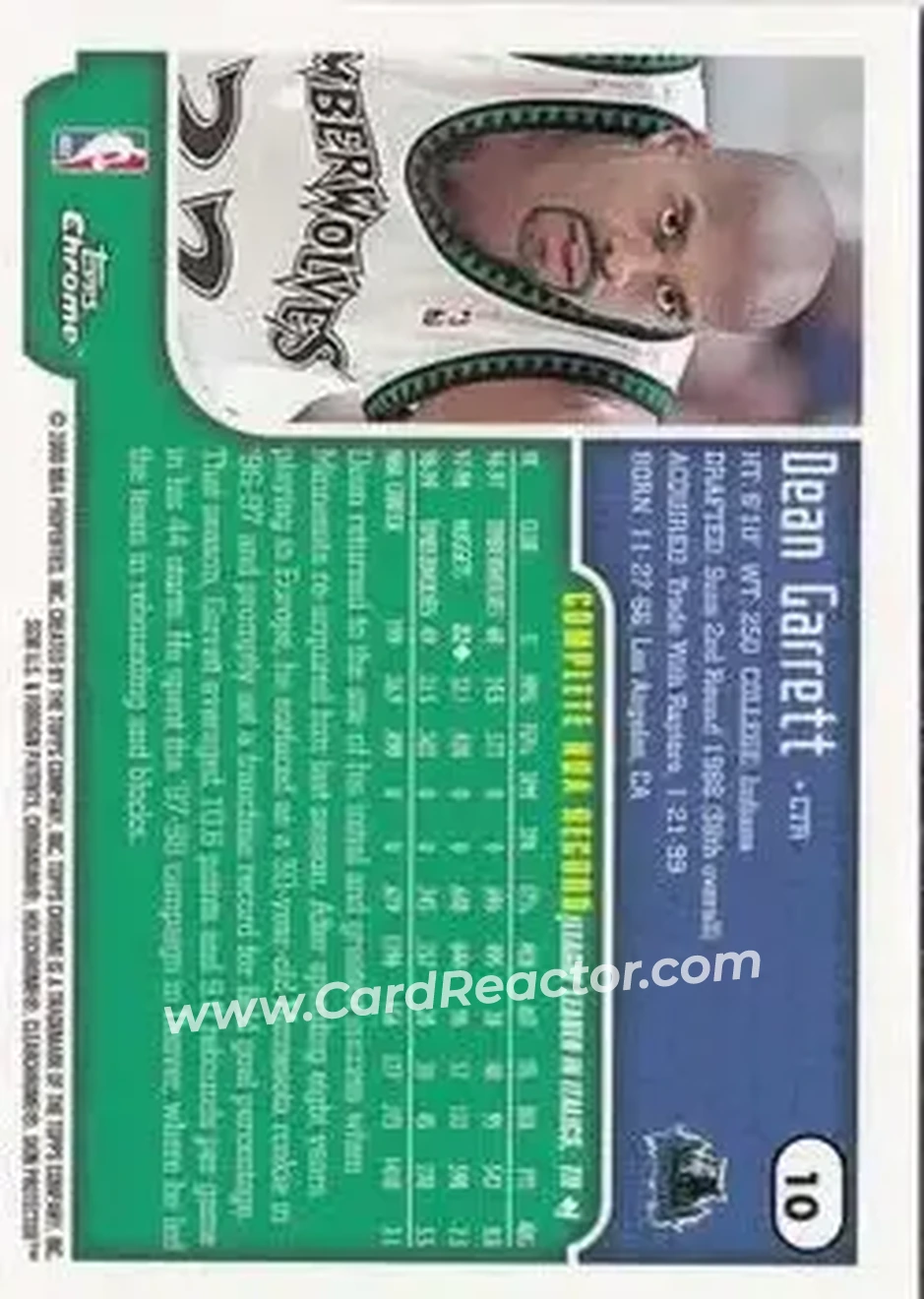 1999-00 Topps Chrome #10 - Dean Garrett - Minnesota Timberwolves - Back 1999-00 Topps Chrome #10 - Dean Garrett - Minnesota Timberwolves - Back