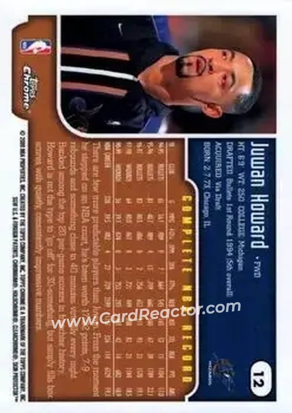 1999-00 Topps Chrome #12 - Juwan Howard - Washington Wizards - Back 1999-00 Topps Chrome #12 - Juwan Howard - Washington Wizards - Back