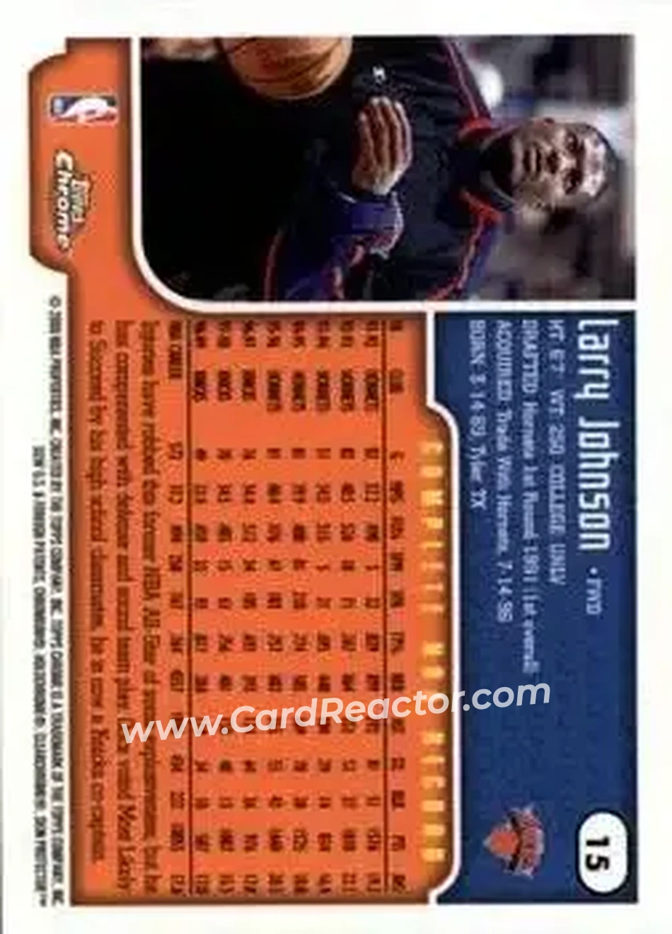 1999-00 Topps Chrome #15 - Larry Johnson - New York Knicks - Back 1999-00 Topps Chrome #15 - Larry Johnson - New York Knicks - Back