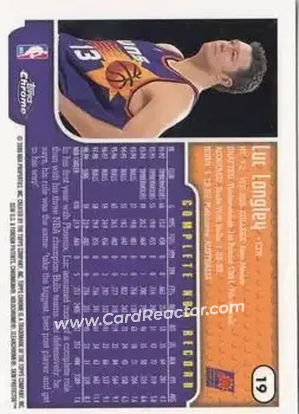1999-00 Topps Chrome #19 - Luc Longley - Phoenix Suns - Back