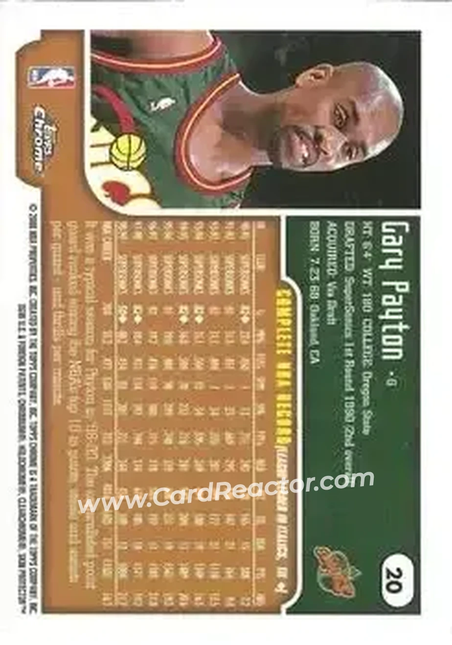 1999-00 Topps Chrome #20 - Gary Payton - Seattle SuperSonics - Back 1999-00 Topps Chrome #20 - Gary Payton - Seattle SuperSonics - Back