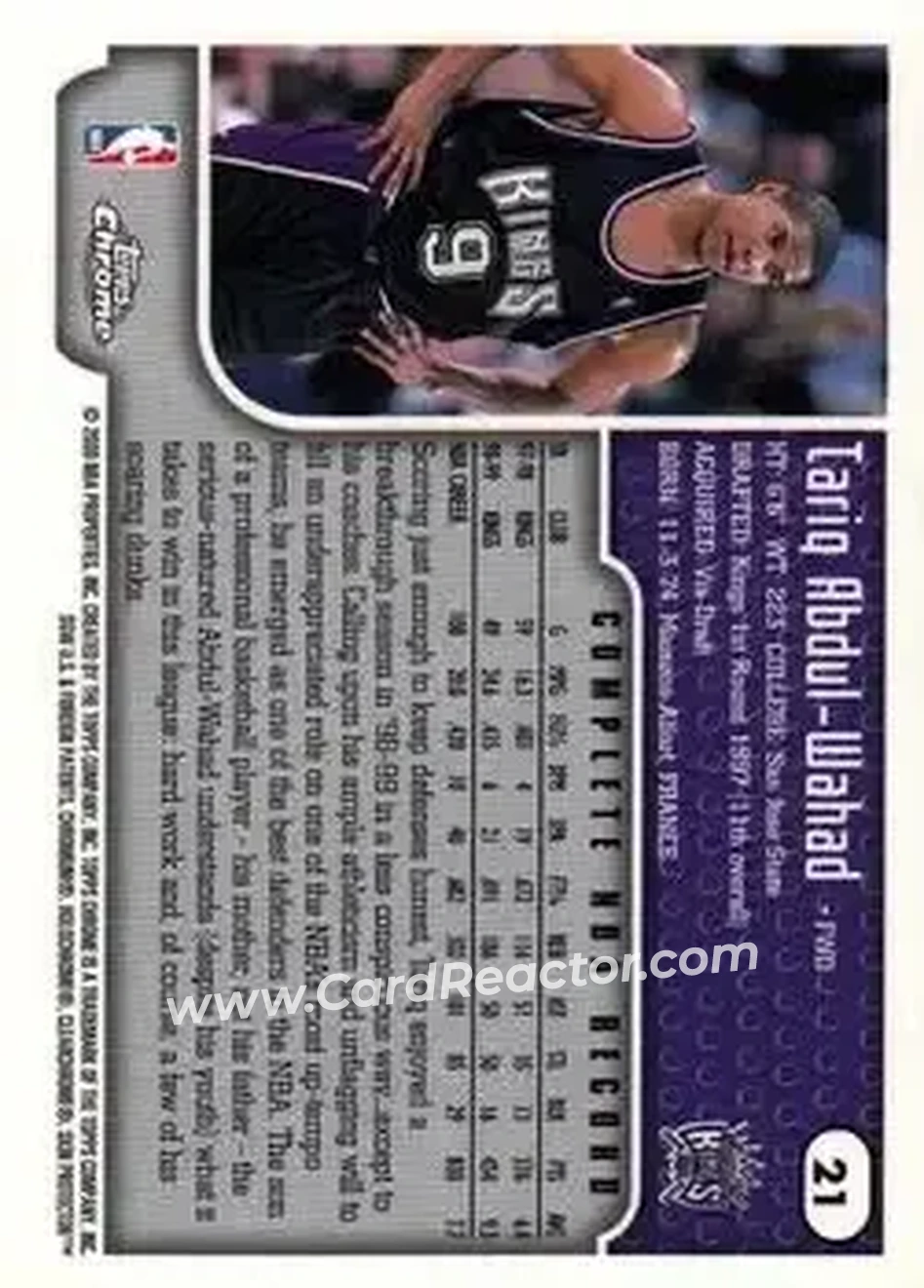 1999-00 Topps Chrome #21 - Tariq Abdul-Wahad - Sacramento Kings - Back