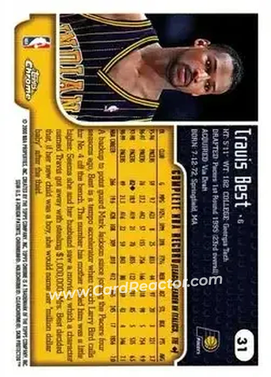 1999-00 Topps Chrome #31 - Travis Best - Indiana Pacers - Back