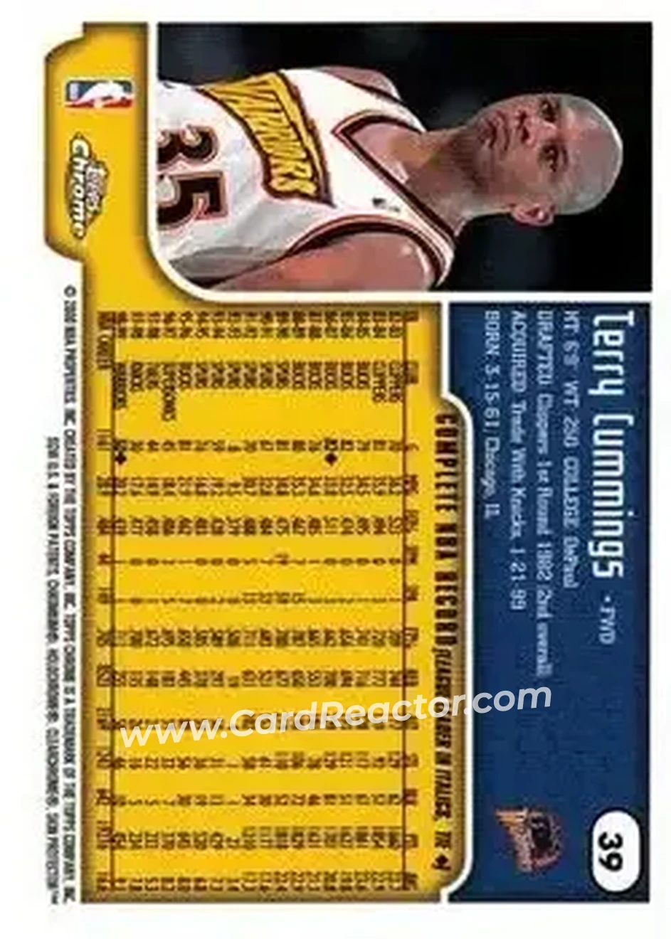 1999-00 Topps Chrome #39 - Terry Cummings - Golden State Warriors - Back