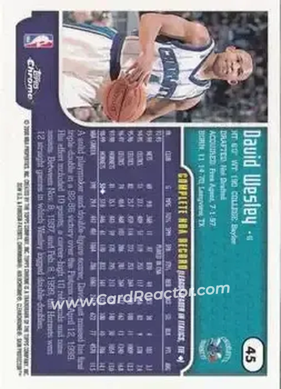 1999-00 Topps Chrome #45 - David Wesley - Charlotte Hornets - Back