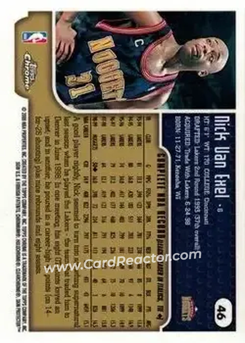 1999-00 Topps Chrome #46 - Nick Van Exel - Denver Nuggets - Back