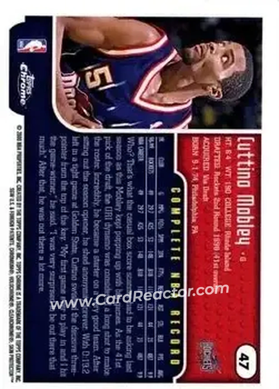 1999-00 Topps Chrome #47 - Cuttino Mobley - Houston Rockets - Back