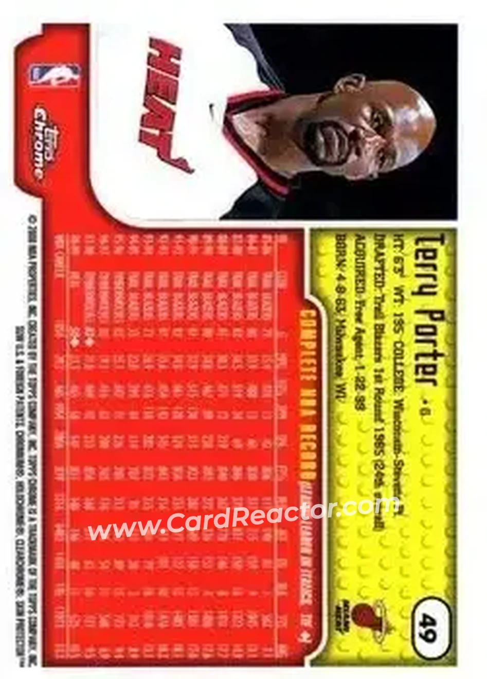 1999-00 Topps Chrome #49 - Terry Porter - Miami Heat - Back