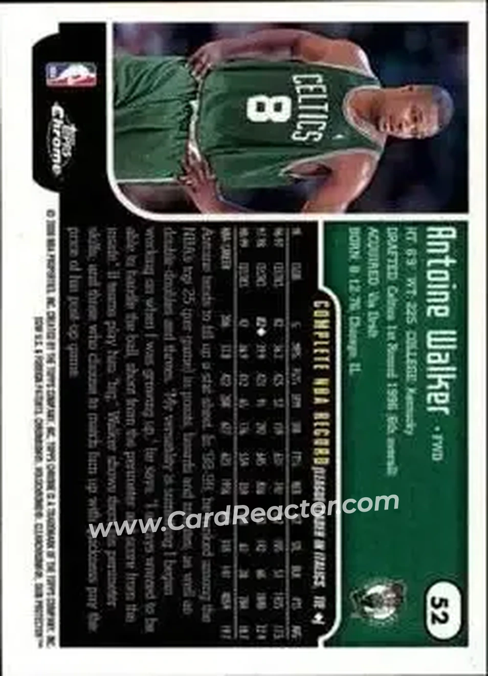 1999-00 Topps Chrome #52 - Antoine Walker - Boston Celtics - Back