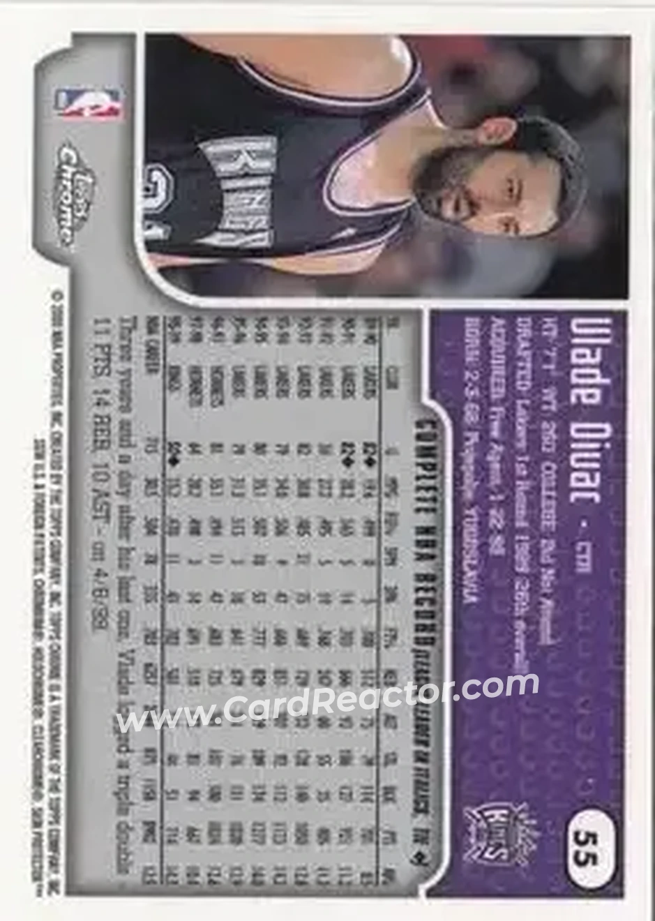1999-00 Topps Chrome #55 - Vlade Divac - Sacramento Kings - Back
