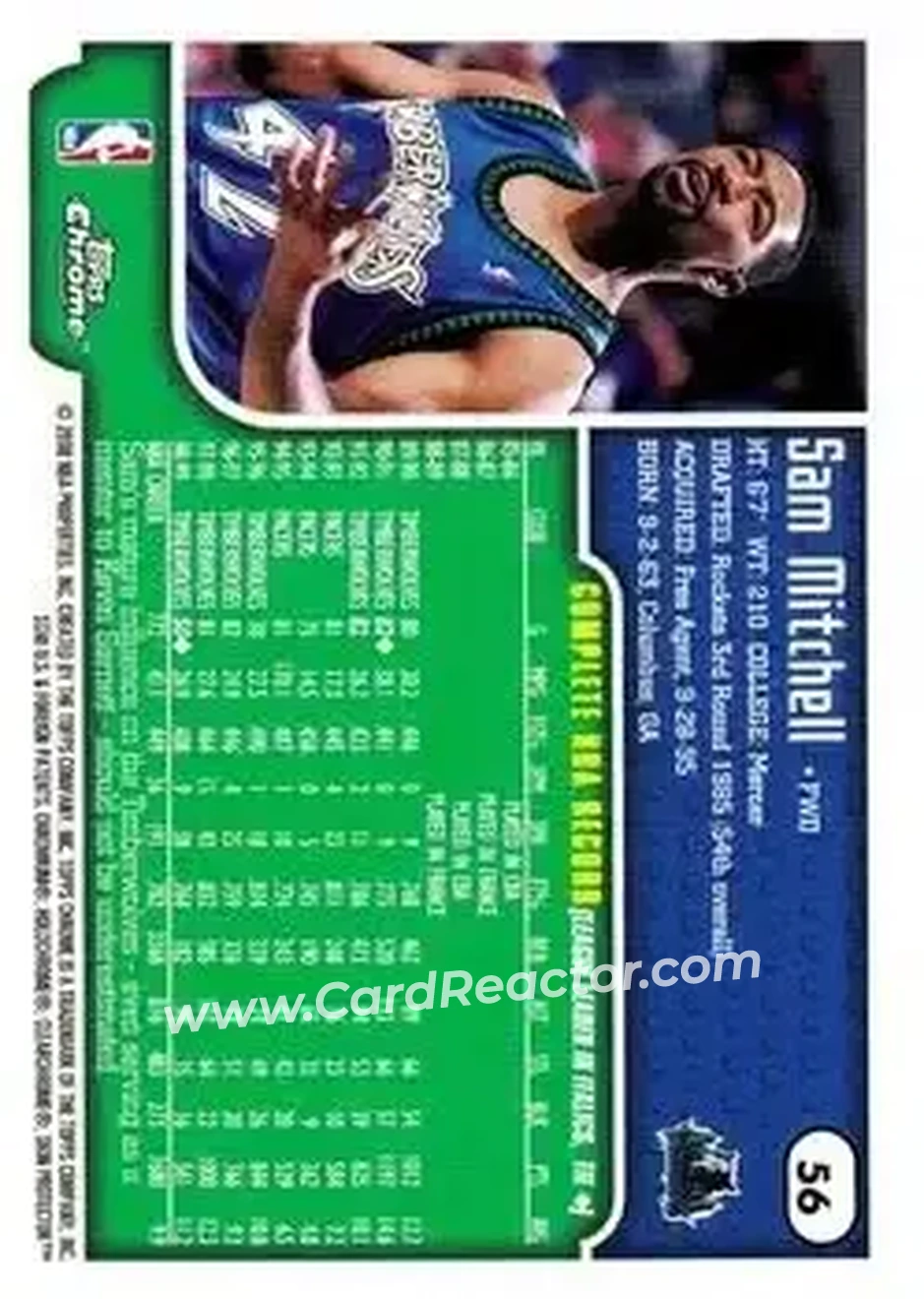 1999-00 Topps Chrome #56 - Sam Mitchell - Minnesota Timberwolves - Back 1999-00 Topps Chrome #56 - Sam Mitchell - Minnesota Timberwolves - Back