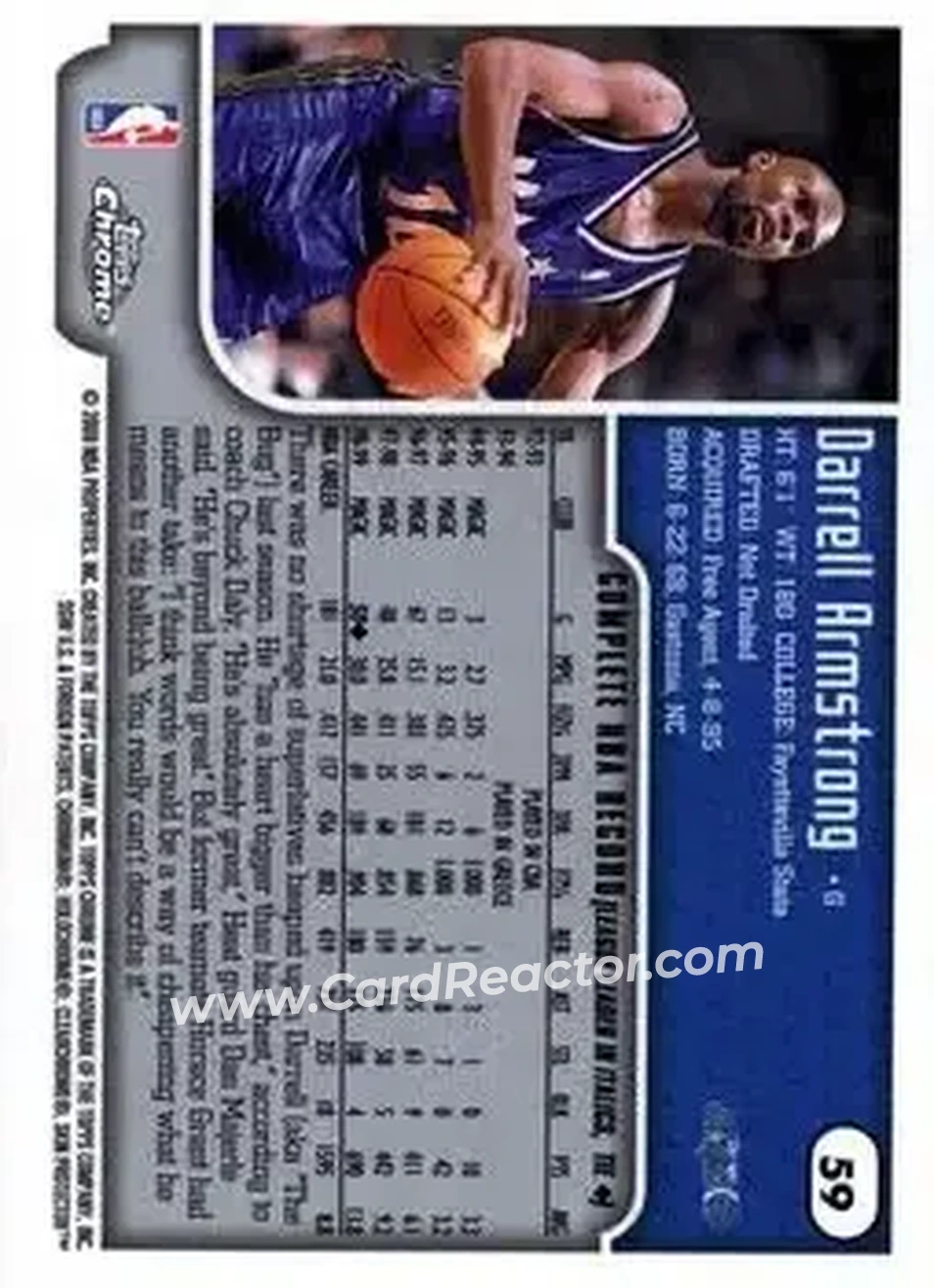 1999-00 Topps Chrome #59 - Darrell Armstrong - Orlando Magic - Back