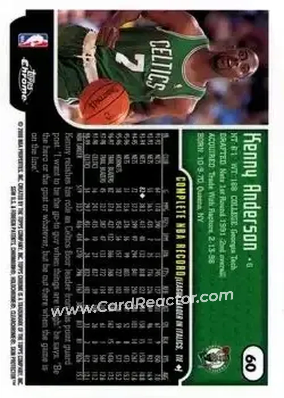 1999-00 Topps Chrome #60 - Kenny Anderson - Boston Celtics - Back