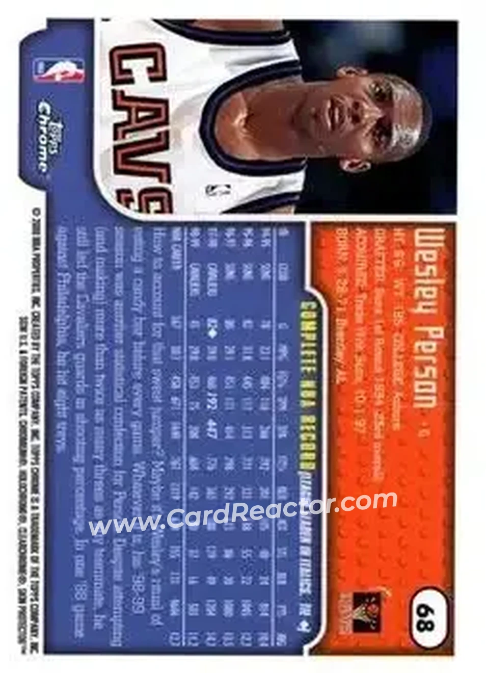 1999-00 Topps Chrome #68 - Wesley Person - Cleveland Cavaliers - Back 1999-00 Topps Chrome #68 - Wesley Person - Cleveland Cavaliers - Back
