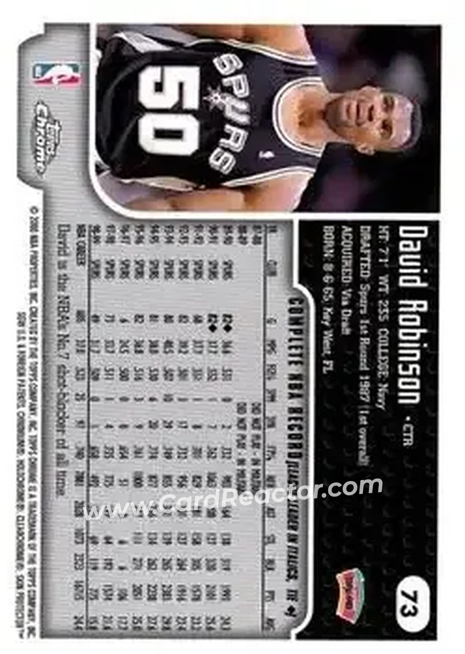 1999-00 Topps Chrome #73 - David Robinson - San Antonio Spurs - Back 1999-00 Topps Chrome #73 - David Robinson - San Antonio Spurs - Back