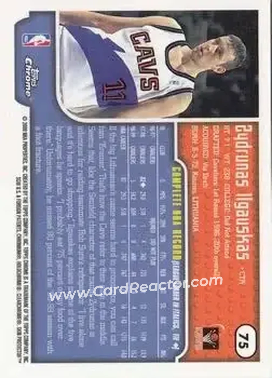 1999-00 Topps Chrome #75 - Zydrunas Ilgauskas - Cleveland Cavaliers - Back 1999-00 Topps Chrome #75 - Zydrunas Ilgauskas - Cleveland Cavaliers - Back