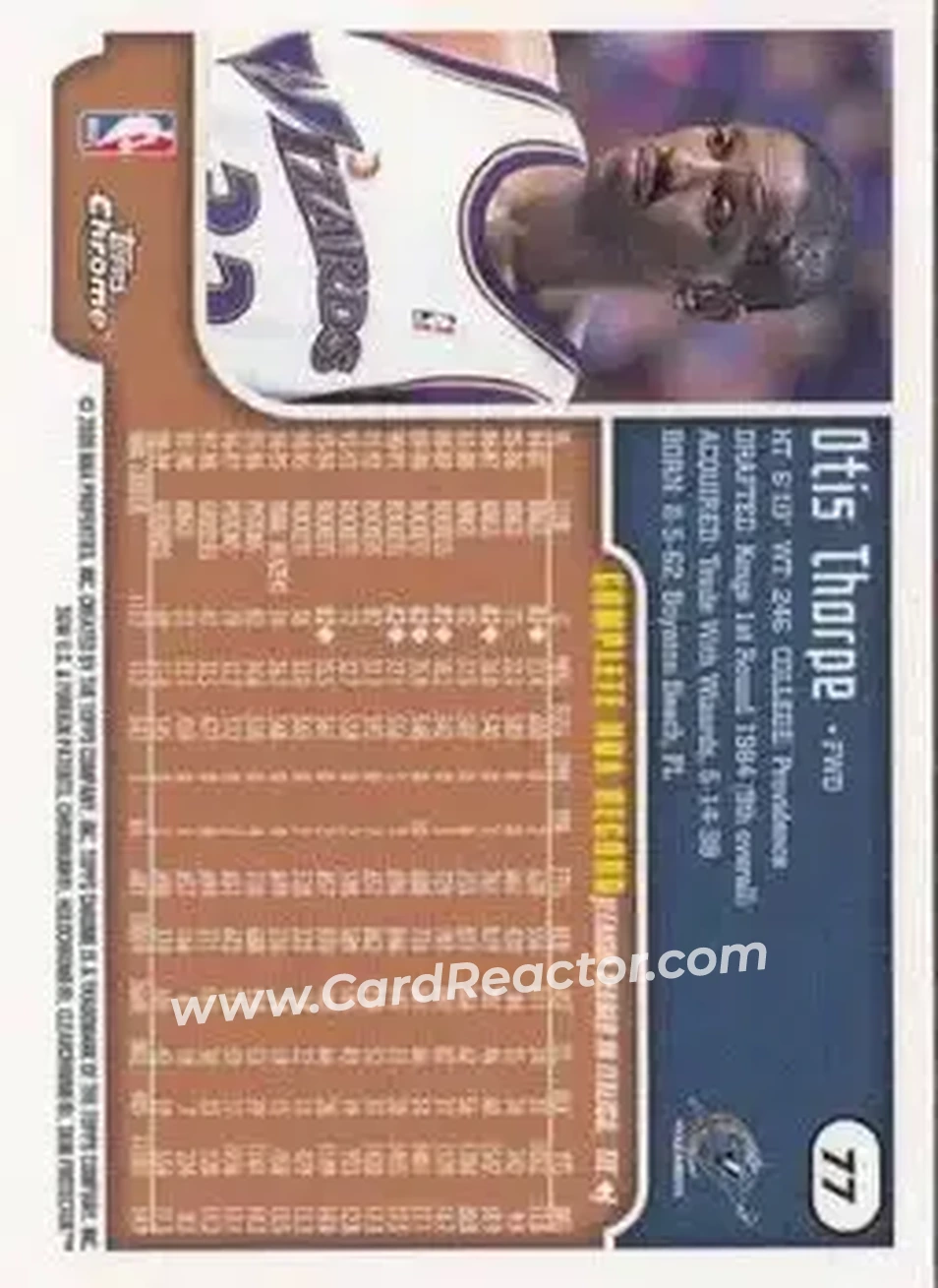 1999-00 Topps Chrome #77 - Otis Thorpe - Washington Wizards - Back