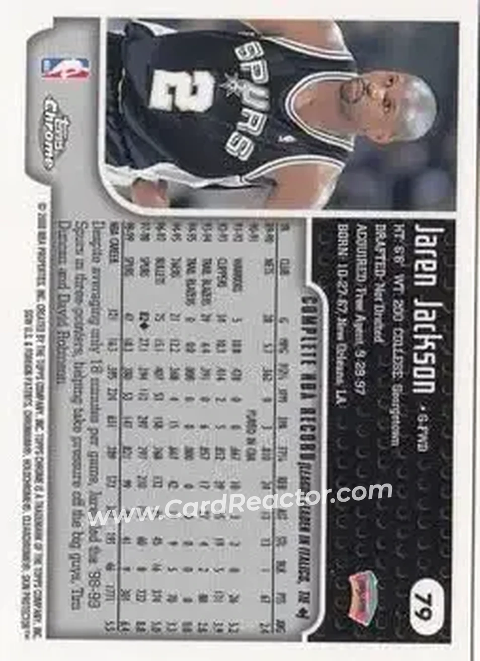 1999-00 Topps Chrome #79 - Jaren Jackson - San Antonio Spurs - Back 1999-00 Topps Chrome #79 - Jaren Jackson - San Antonio Spurs - Back