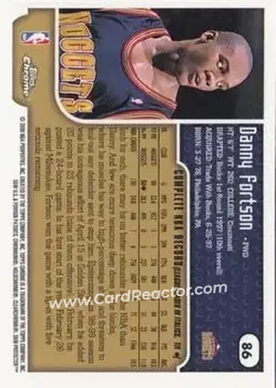 1999-00 Topps Chrome #86 - Danny Fortson - Denver Nuggets - Back