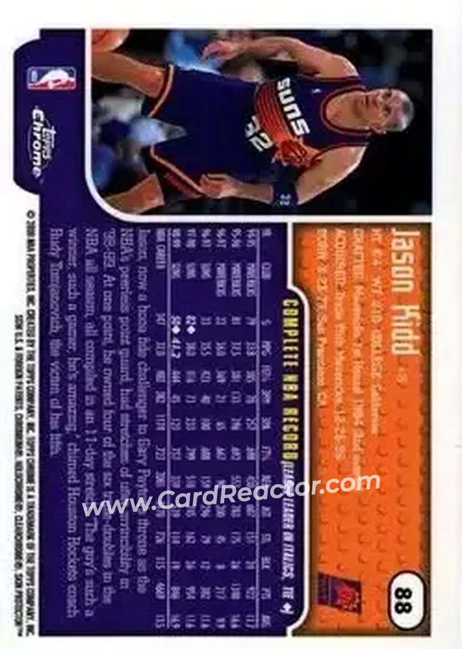 1999-00 Topps Chrome #88 - Jason Kidd - Phoenix Suns - Back 1999-00 Topps Chrome #88 - Jason Kidd - Phoenix Suns - Back