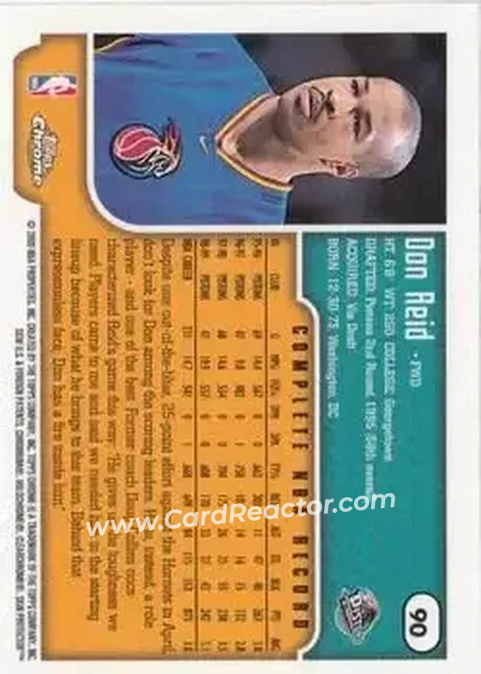 1999-00 Topps Chrome #90 - Don Reid - Detroit Pistons - Back 1999-00 Topps Chrome #90 - Don Reid - Detroit Pistons - Back