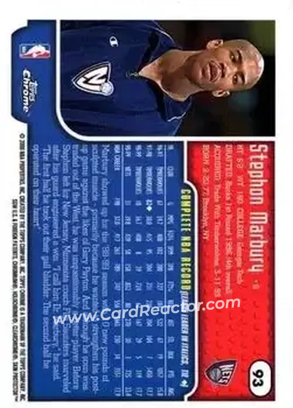 1999-00 Topps Chrome #93 - Stephon Marbury - New Jersey Nets - Back 1999-00 Topps Chrome #93 - Stephon Marbury - New Jersey Nets - Back