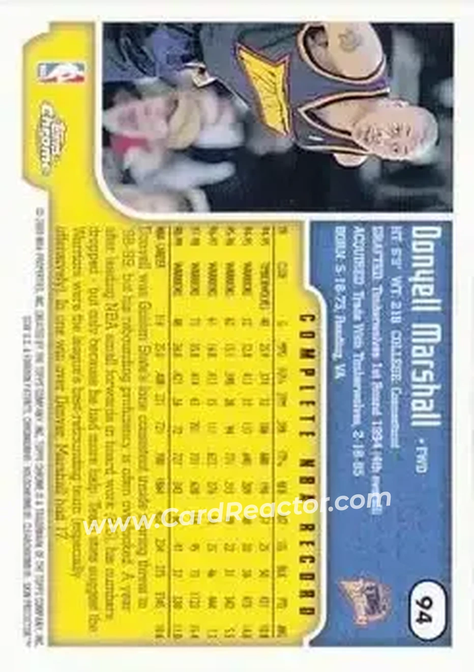 1999-00 Topps Chrome #94 - Donyell Marshall - Washington Wizards - Back