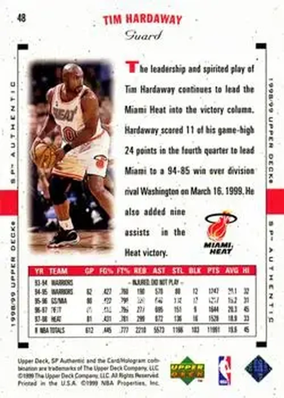Back of Tim Hardaway