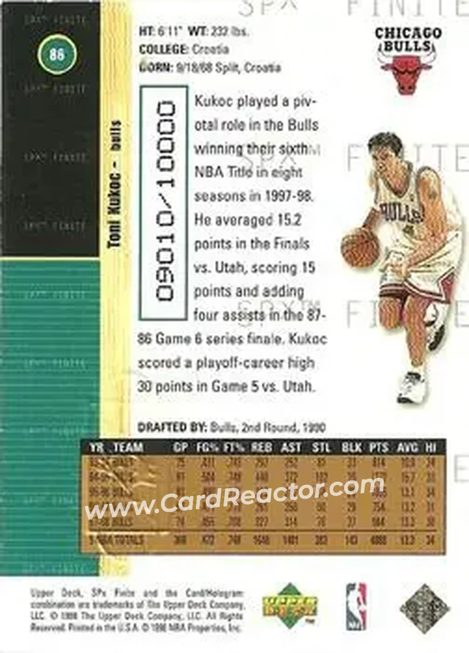 1998-99 SPx Finite #86 - Toni Kukoc - Chicago Bulls