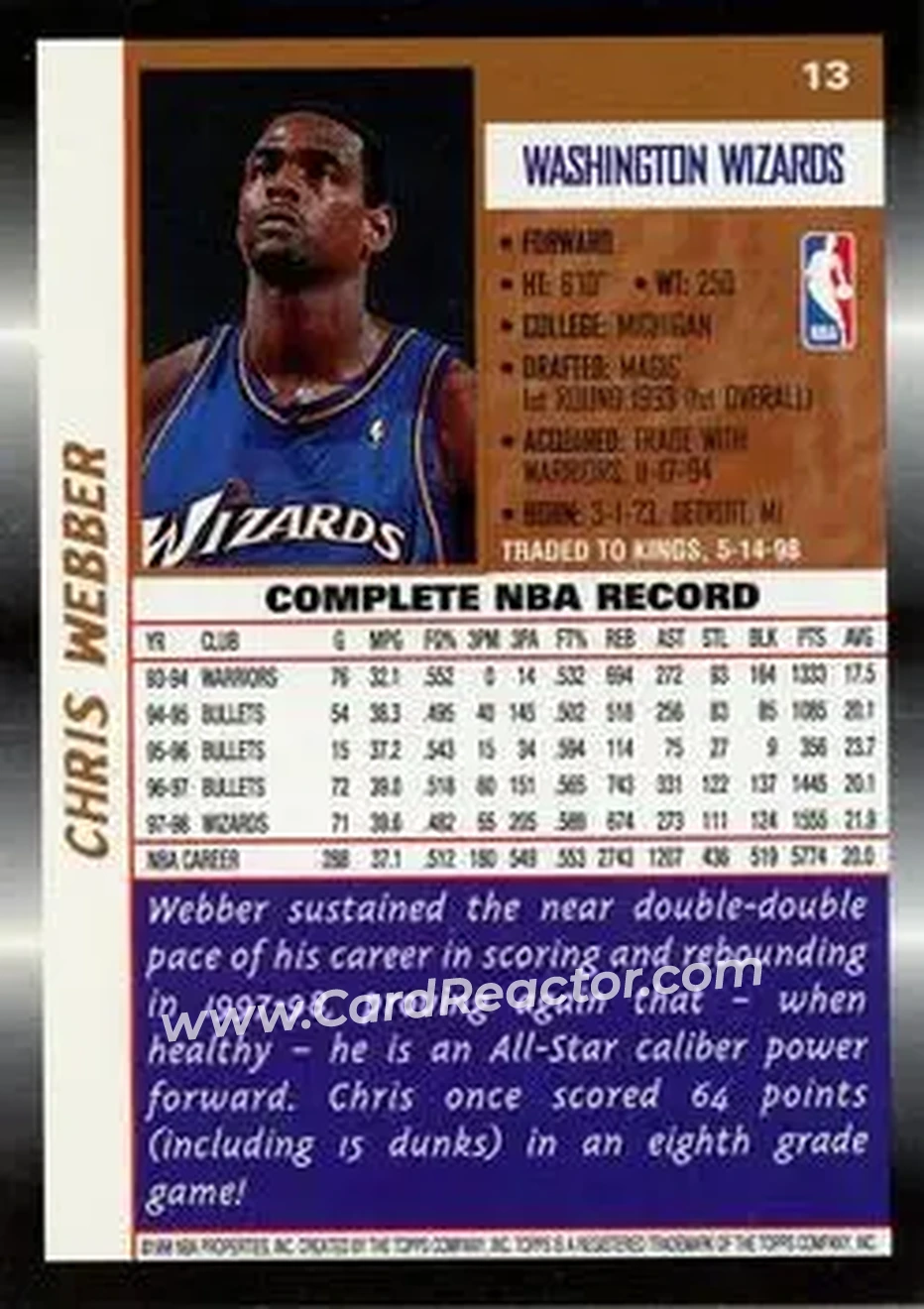 Back of Chris Webber