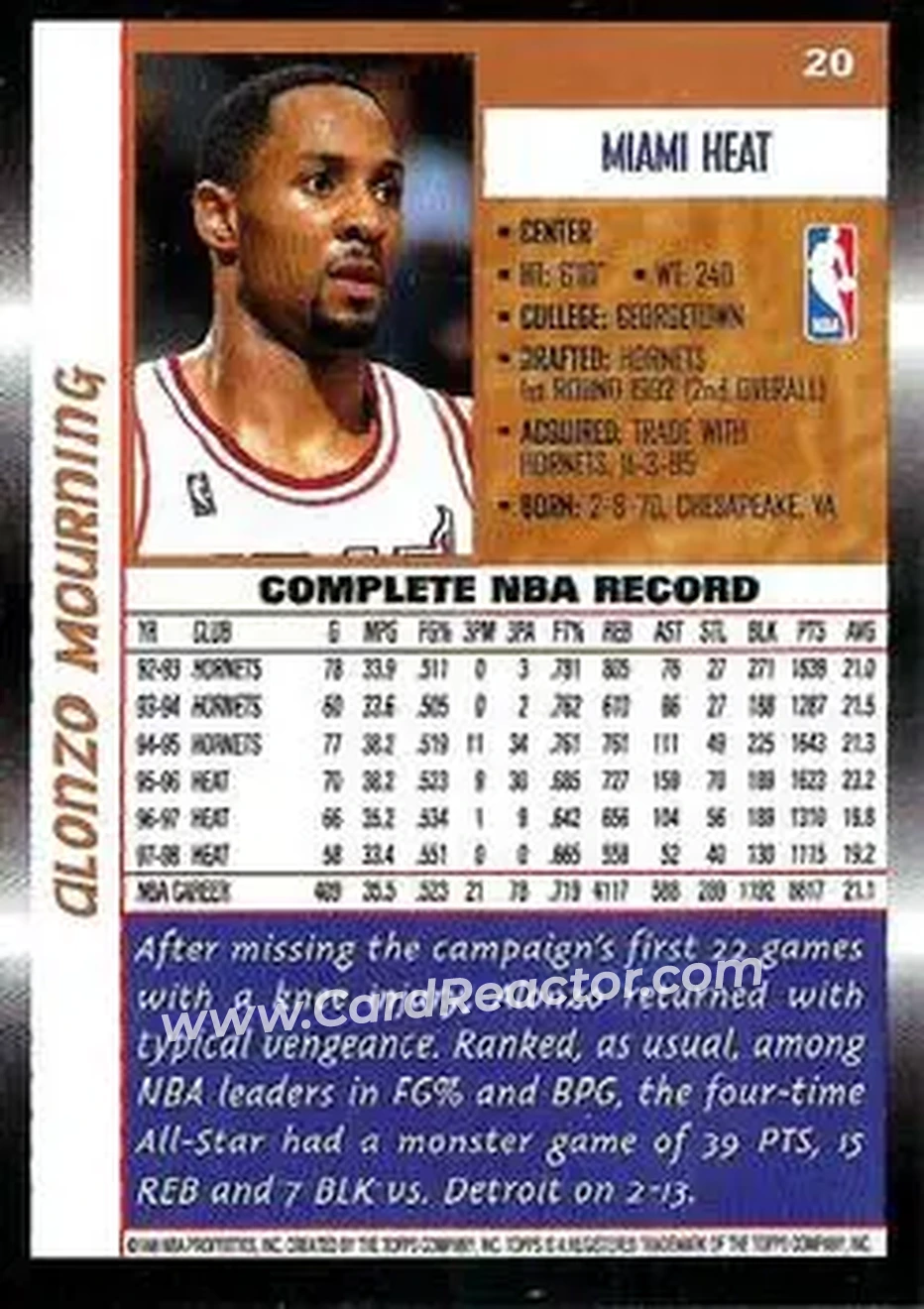Back of Alonzo Mourning