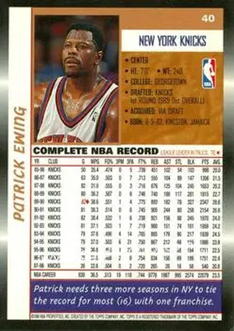 Back of Patrick Ewing