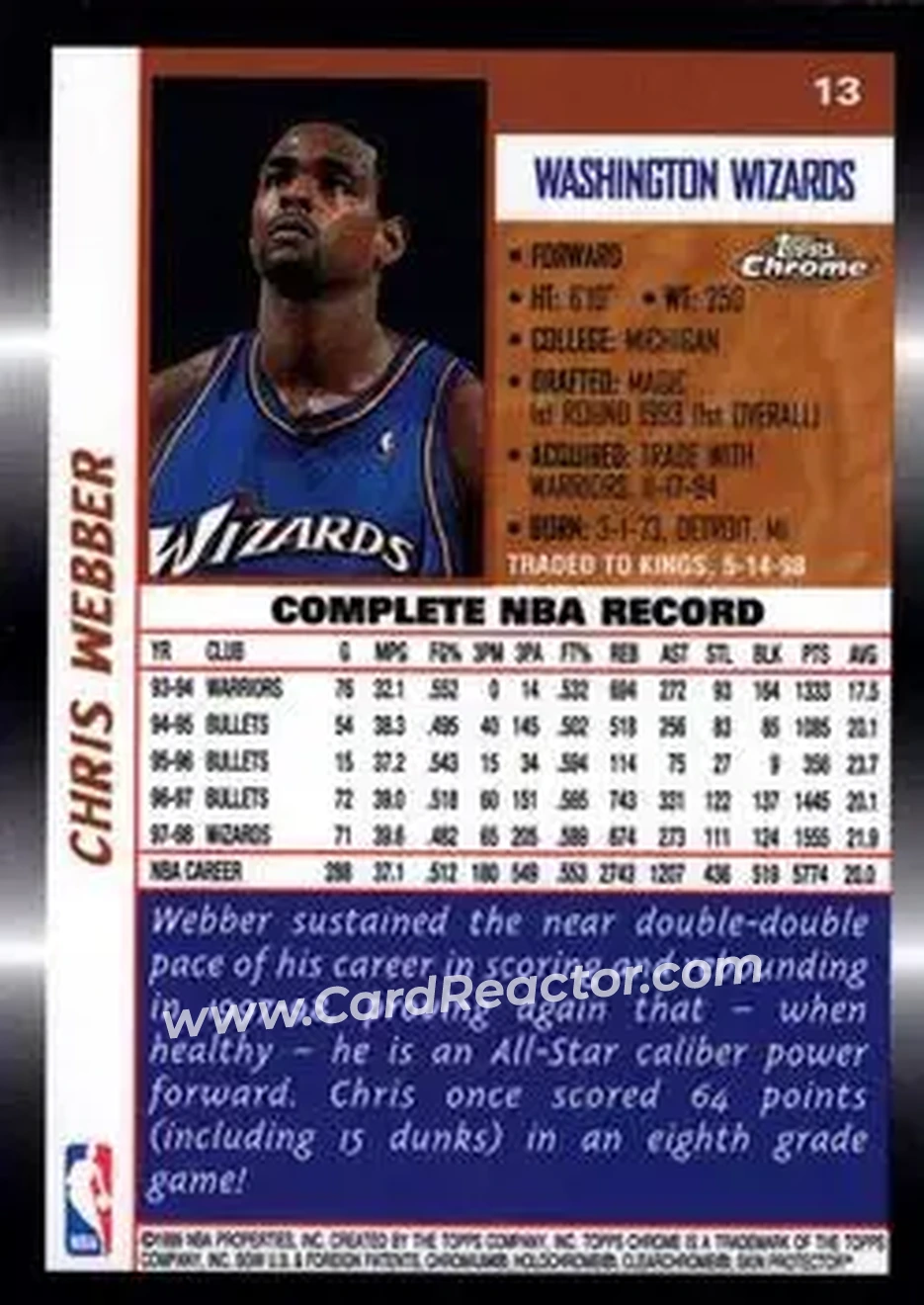 Back of Chris Webber