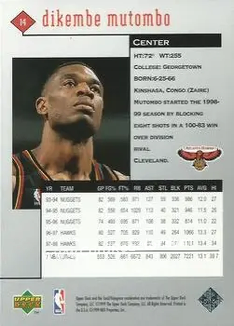1998-99 Upper Deck Black Diamond #14 - Dikembe Mutombo - Atlanta Hawks