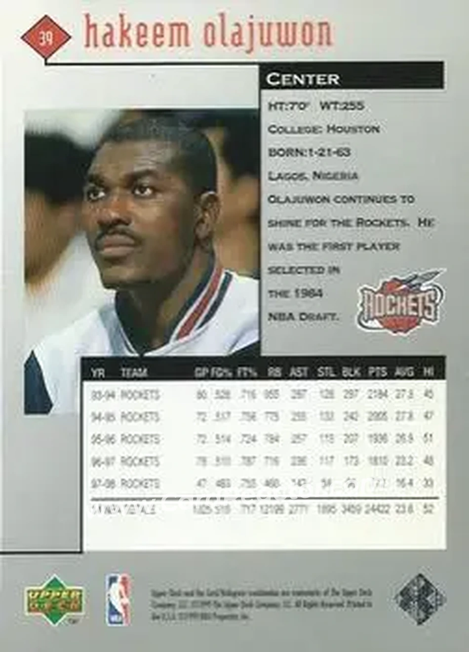 1998-99 Upper Deck Black Diamond #39 - Hakeem Olajuwon - Houston Rockets