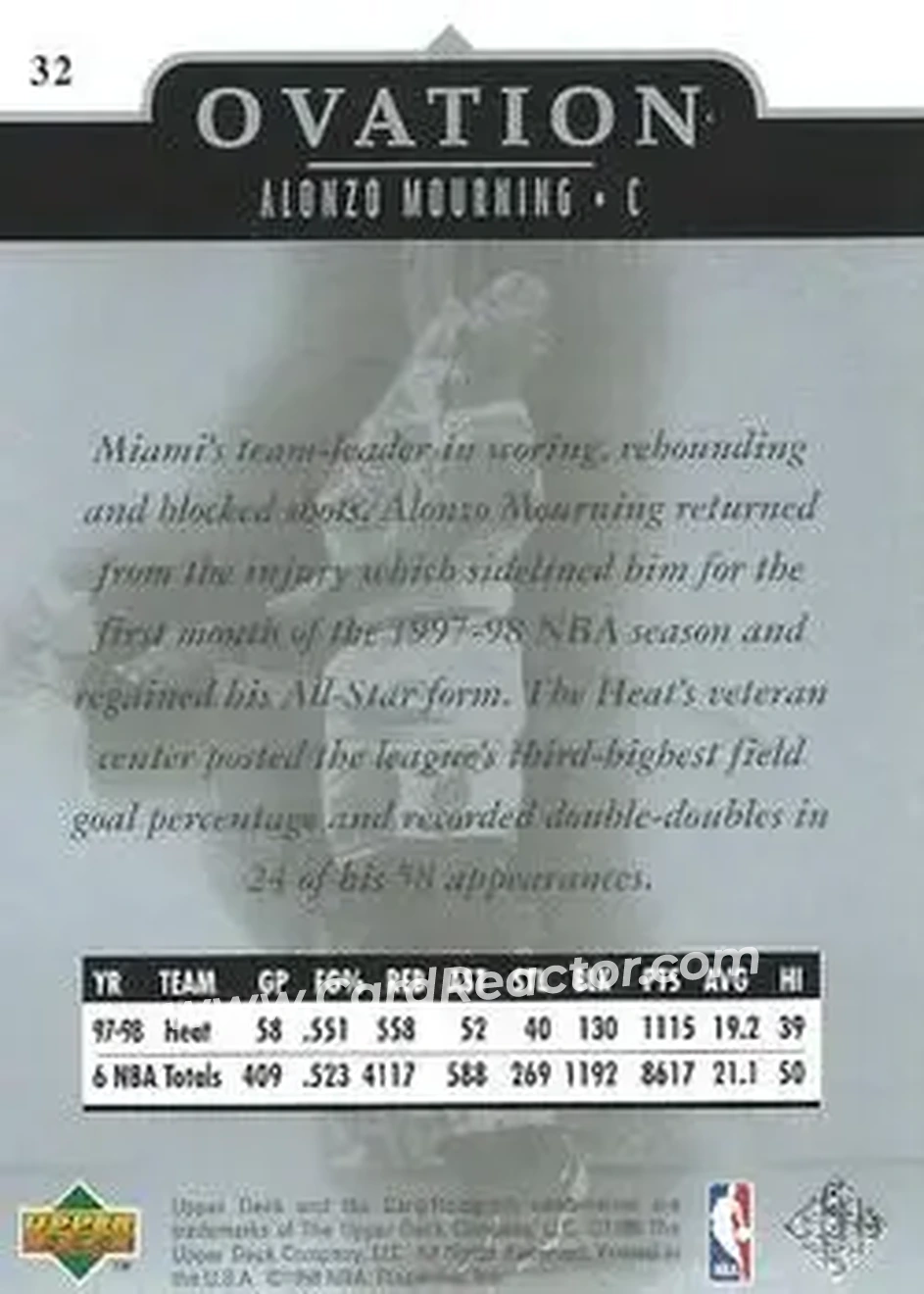 Back of Alonzo Mourning