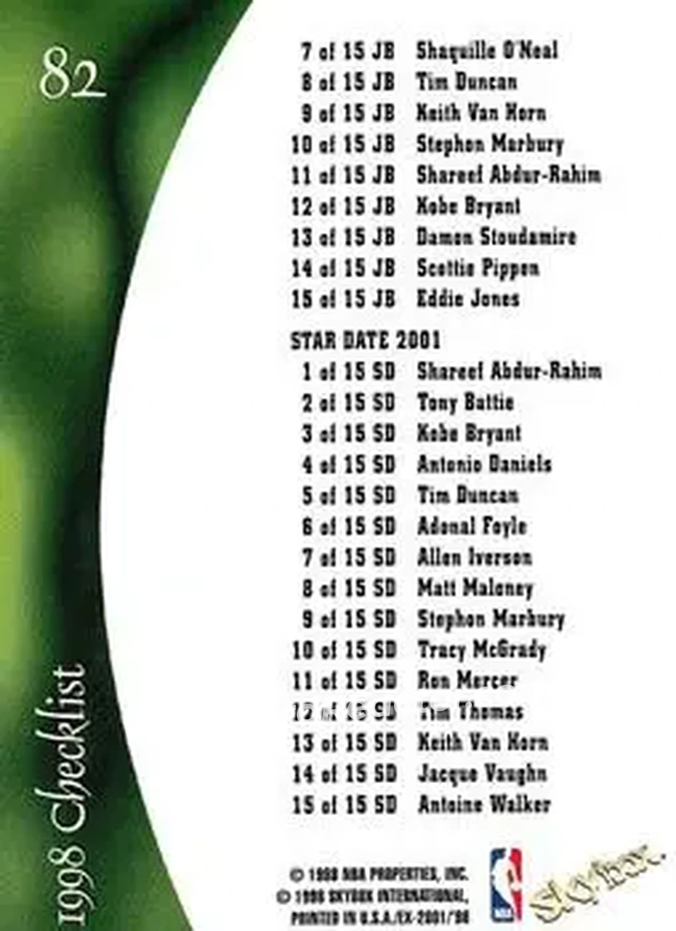 1997-98 E-X2001 #82 - Card #82 - Back
