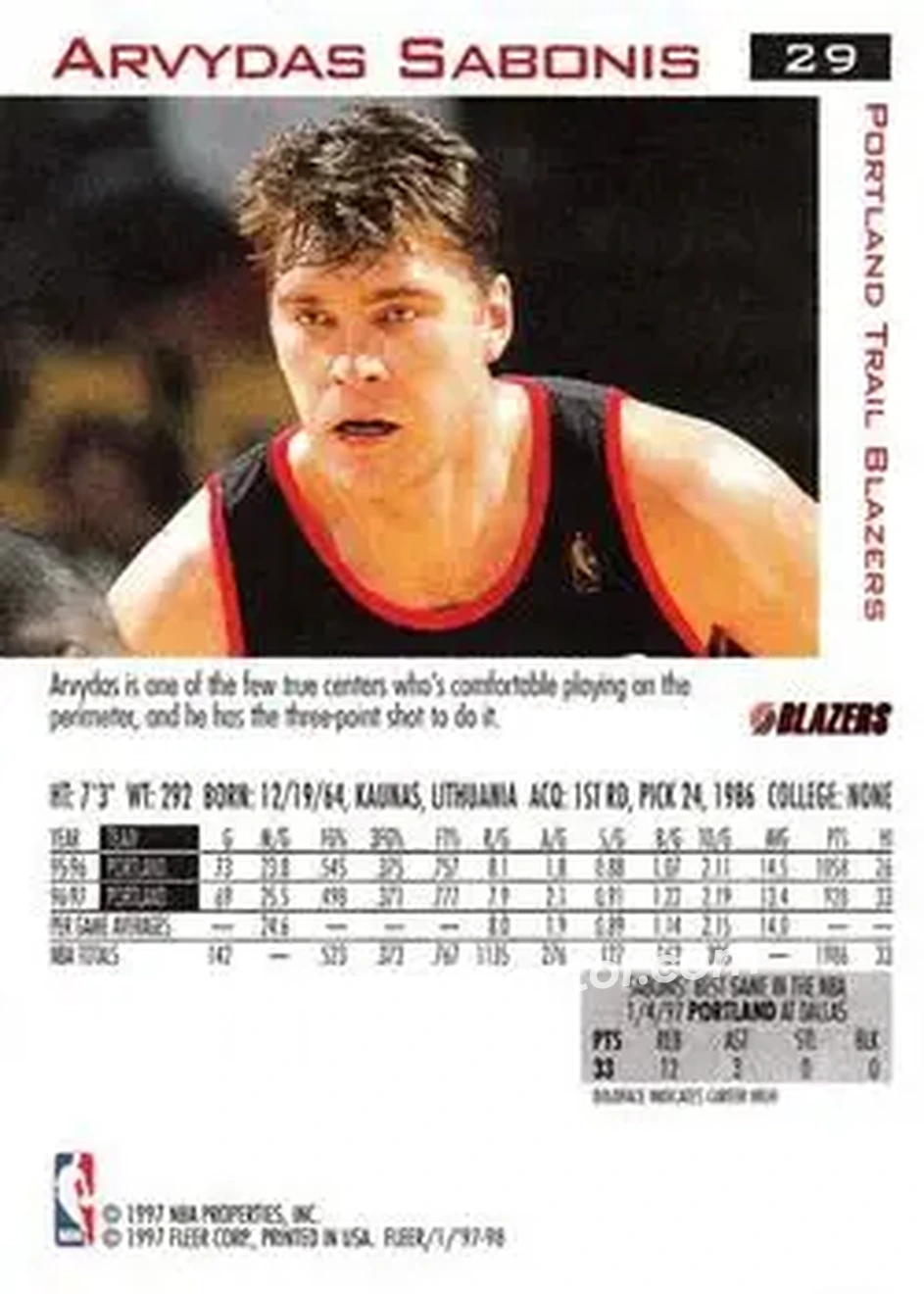 Back of Arvydas Sabonis