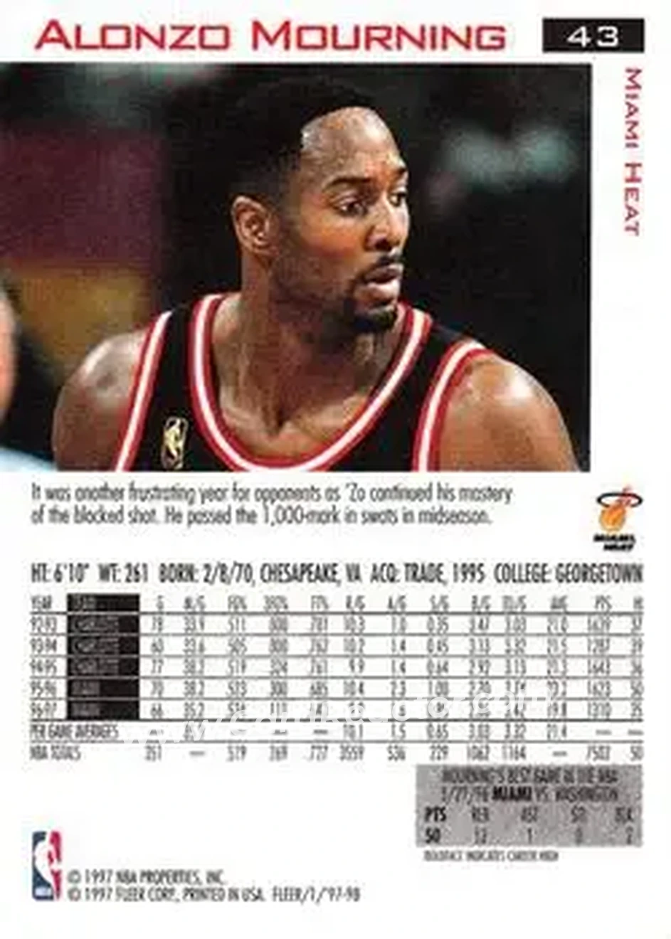 Back of Alonzo Mourning