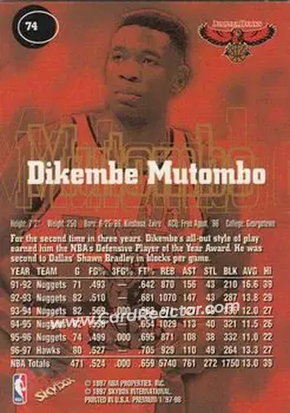 Back of Dikembe Mutombo