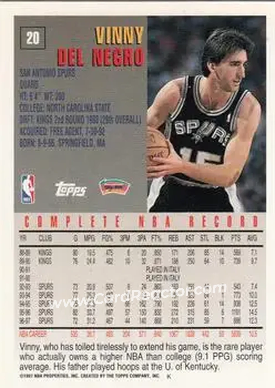 Back of Vinny Del Negro
