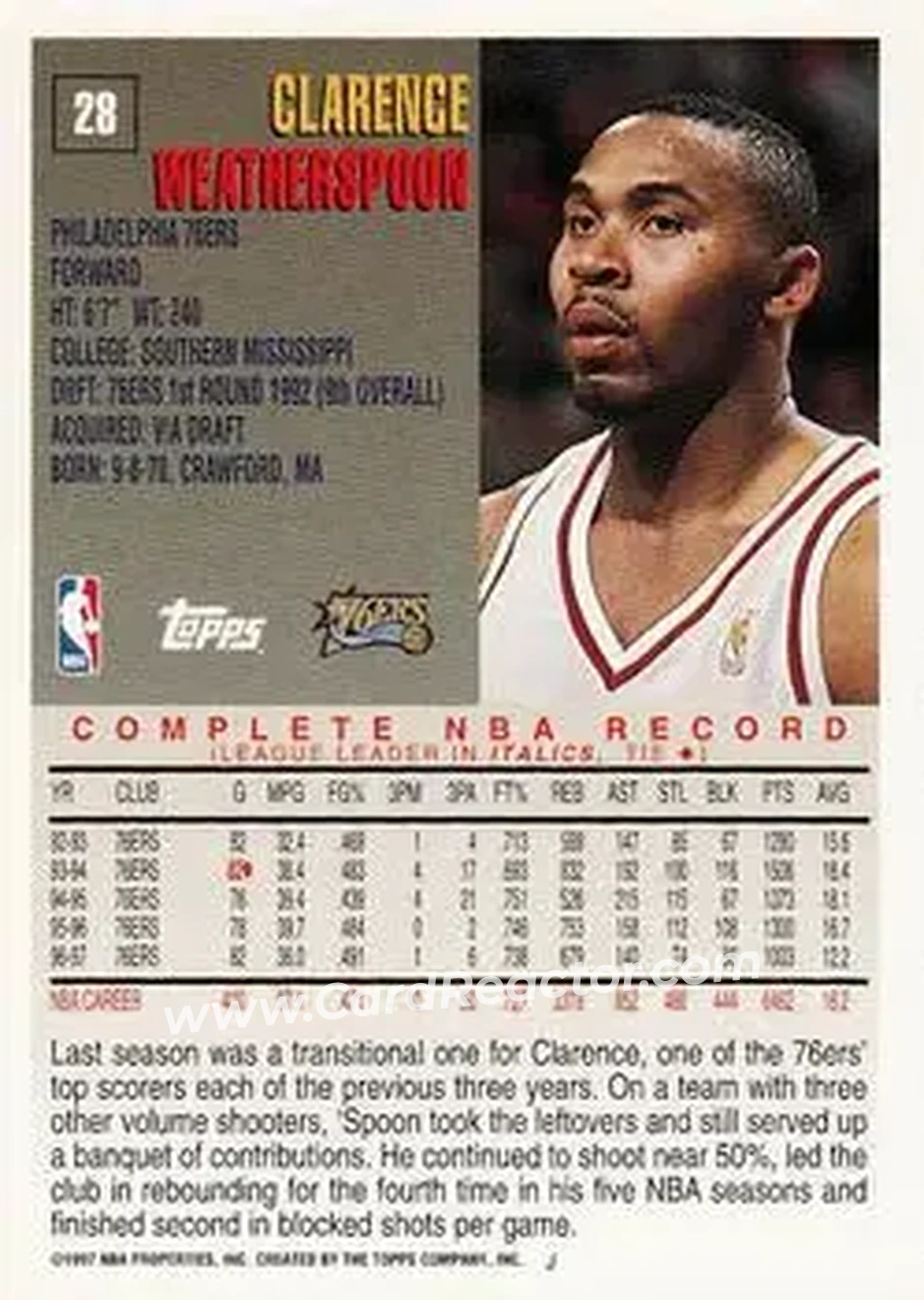Back of Clarence Weatherspoon