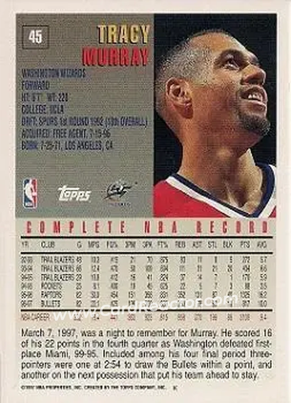 Back of Tracy Murray