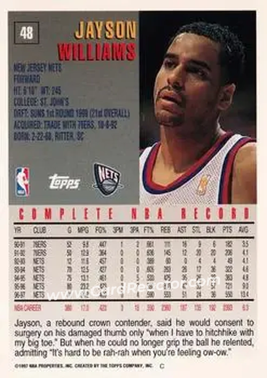 Back of Jayson Williams