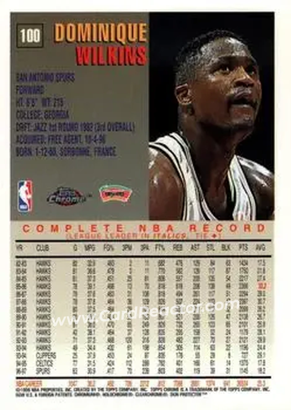 Back of Dominique Wilkins