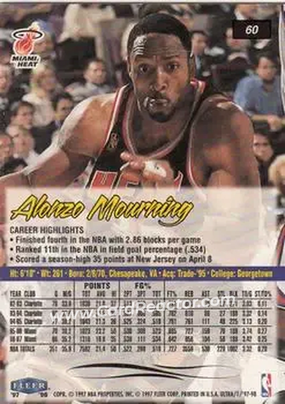 Back of Alonzo Mourning