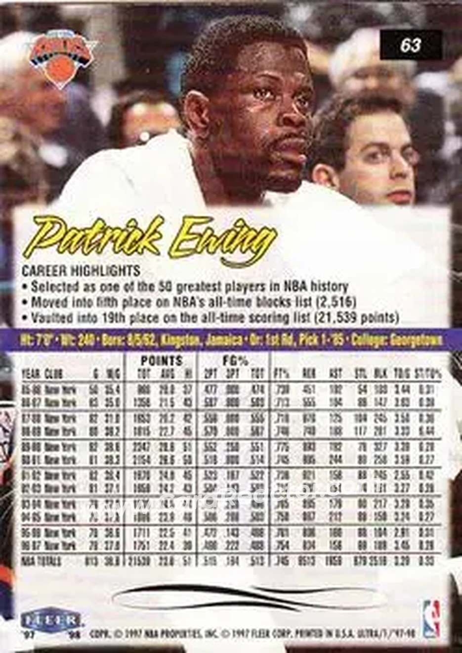 Back of Patrick Ewing