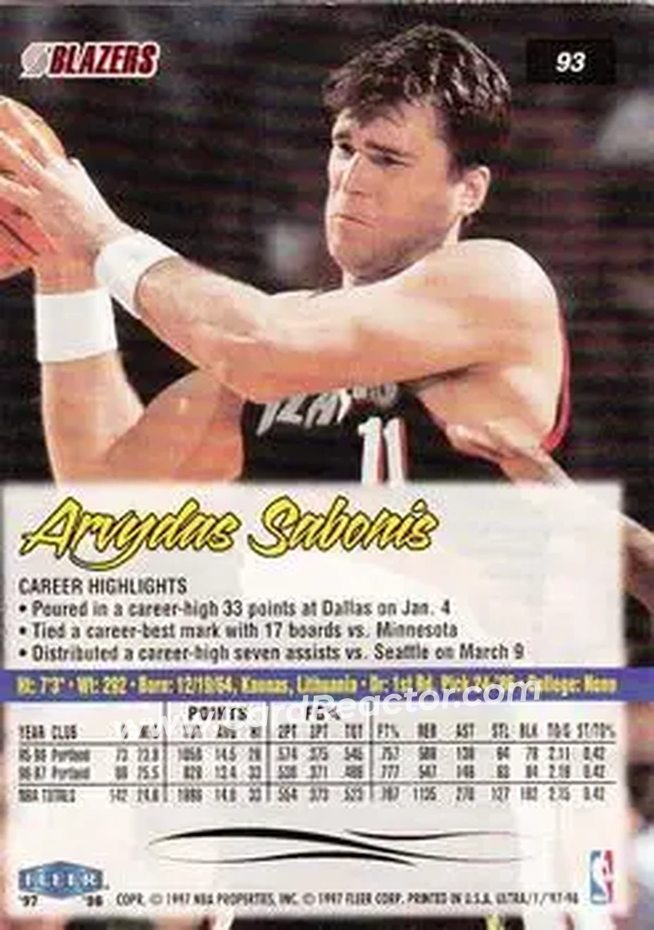 Back of Arvydas Sabonis